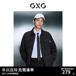 GXG男装 龚俊同款 白鸭绒三防小方格轻薄衬衫式短款羽绒服 冬 黑色 190/XXXL