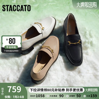 思加图2024新款复古乐福鞋粗跟一脚蹬小皮鞋女单鞋EUN01AA4 奶白 37