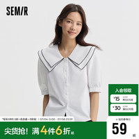 森马（Semir）短袖衬衫女大翻领上衣俏皮温柔文艺气质夏季衬衣简约101323104006