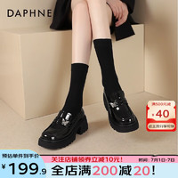 达芙妮（DAPHNE） 厚底乐福鞋女百搭英伦风ik鞋子女黑色粗跟小皮鞋女 黑色蝴蝶装饰【04149】 35