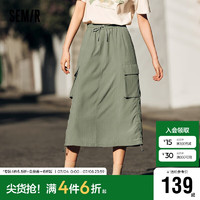 森马（Semir）半身裙女松紧腰夏2024复古质感抽绳工装裙101324120001 土灰绿40988 L