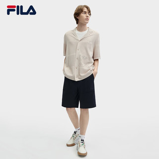 FILA 斐乐男子织衫2024夏时尚休闲枪驳领镂空短袖上衣 浅轻卡其-LK 170/92A/M