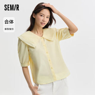 森马（Semir）短袖衬衫女大翻领上衣俏皮温柔文艺气质夏季衬衣简约101323104006 奶黄30191 XXL