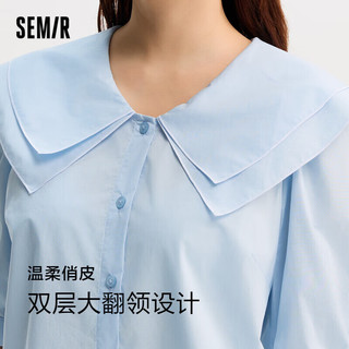 森马（Semir）短袖衬衫女大翻领上衣俏皮温柔文艺气质夏季衬衣简约101323104006 冰蓝80913