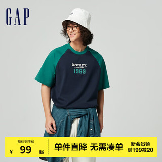 Gap 盖璞 男女撞色纯棉短袖T恤 885838 蓝绿撞色 L