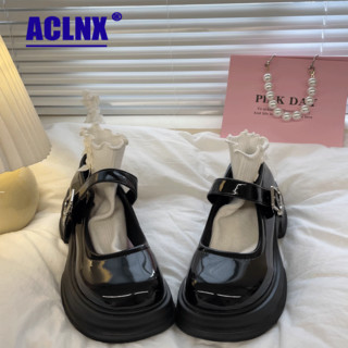 ACLNX粗跟玛丽珍女鞋24春秋小皮鞋日系jk配裙子百搭单鞋厚底乐福鞋 米白色 35