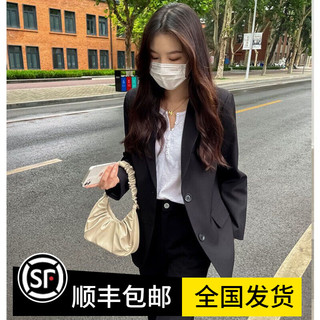 语森恋季西装套装女春秋长袖女士黑西服外套休闲感两件套面试正装 裤子+西装_两件套 L_105-115斤