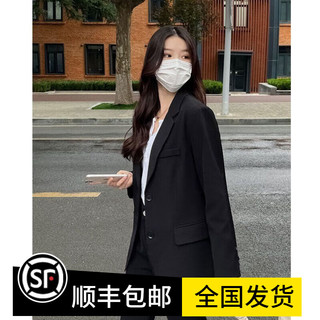 语森恋季西装套装女春秋长袖女士黑西服外套休闲感两件套面试正装 裤子+西装_两件套 S_85-95斤