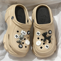 百慕倾臣 8cm厚底洞洞鞋女增高夏季外穿护士沙滩防滑松糕包头凉鞋 卡其 40-41 正码（内长250MM）