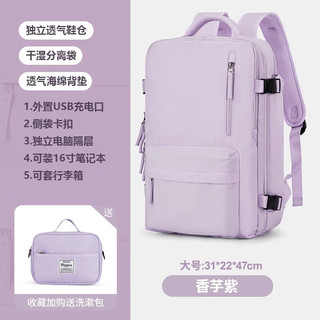 RosDial 电脑包双肩男士背包大容量笔记本书包行李商务出差旅行包女 浅紫色大号+洗漱包