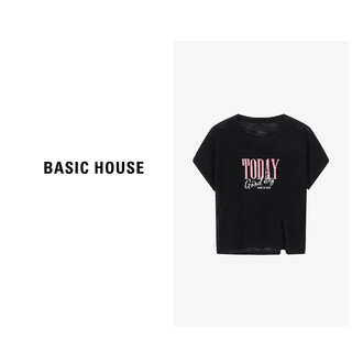 Basic House/百家好夏季印花薄款透气女款短袖针织衫-B0624A50552 上浅粉 M85-110斤