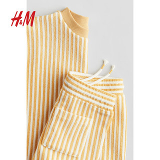 H&M2024夏季童装男童2件式毛圈布套装1241000 黄色/条纹 145/72