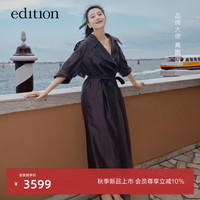 edition【高圆圆同款】风衣女2024秋季复古棕咖色腰带收腰丝棉外套 棕咖色 S/160