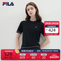 FILA 斐乐女子织衫2024夏时尚休闲简约基础短袖上衣 传奇蓝-NV 170/88A/L