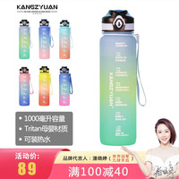 康知缘（KANGZYUAN）Tritan运动水壶大容量水杯男女高颜值渐变色弹盖直饮杯子 阿尔卑斯绿 1L