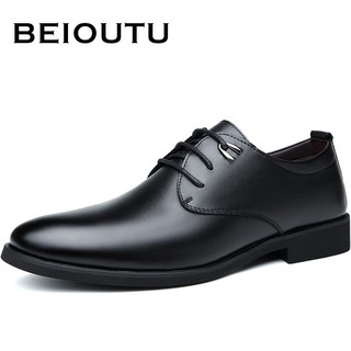 北欧图（BEIOUTU）皮鞋男士正装鞋时尚潮流系带结婚低帮牛皮商务休闲鞋 511 黑色 43