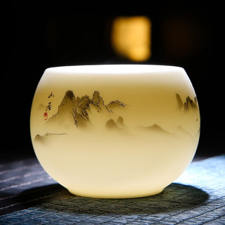 88VIP：金镶玉 羊脂玉白瓷茶杯手绘山水主人杯中国白品茗杯单杯个人专用