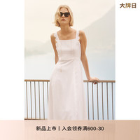 欧时力透气亚麻小白裙2024新夏绣花度假风吊带连衣裙 白色 M