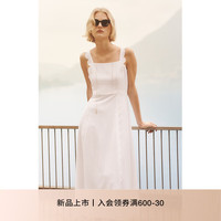 欧时力透气亚麻小白裙2024新夏绣花度假风吊带连衣裙 白色 XS