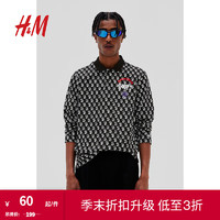 H&M【迪士尼系列】男装上衣标准版型提花针织Polo衫1176574 黑色/Disney100 175/108