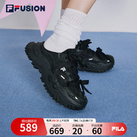 FILA FUSION斐乐潮牌硬糖女鞋运动拖鞋秋季款厚底休闲鞋子 黑-BK 38.5