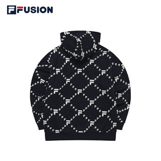 FILA FUSION斐乐潮牌连帽款卫衣秋时尚男装老花休闲宽松上衣 深黑-BK 160/84A/XS