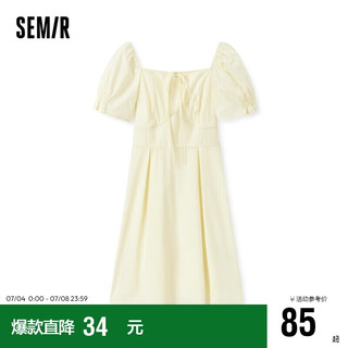 森马（Semir）连衣裙女纯色质感百搭季时尚方领短裙女士优雅107423114030 浅黄30001 XS