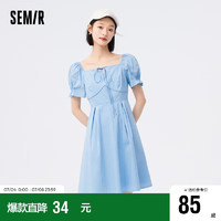 森马（Semir）连衣裙女纯色质感百搭季时尚方领短裙女士优雅107423114030 灰蓝80200 XXL