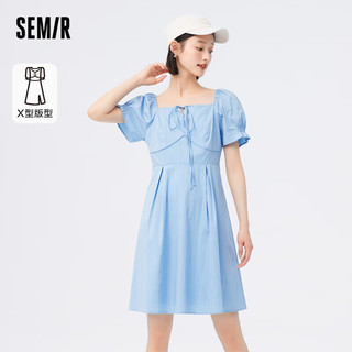 森马（Semir）连衣裙女纯色质感百搭季时尚方领短裙女士优雅107423114030 灰蓝80200 L