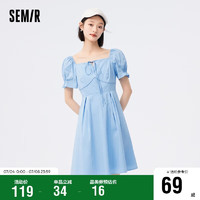 森马（Semir）连衣裙女纯色质感百搭季时尚方领短裙女士优雅107423114030 灰蓝80200