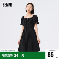 森马（Semir）连衣裙女纯色质感百搭季时尚方领短裙女士优雅107423114030 黑色90001 L