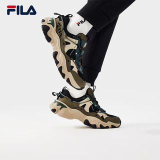 FILA 斐乐FLUID V复古运动鞋男2024春猫爪鞋休闲鞋老爹鞋 黑/灰绿色-BC 40