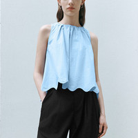 URBAN REVIVO 女士时尚都市法式飘带花边罩衫衬衫 UWU240064 天蓝 XS