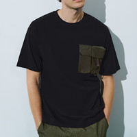 URBAN REVIVO 男士轻户外休闲立体口袋棉质短袖T恤 UML440133 正黑 XS