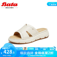 拔佳（Bata）外穿拖鞋女2024夏季商场羊皮百搭厚底休闲凉拖鞋UCL58BT4 米白 38