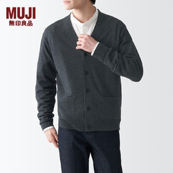 MUJI 無印良品 男式 美利奴羊毛可水洗V领开衫长袖针织衫