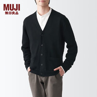 无印良品 MUJI 男式 美利奴羊毛可水洗V领开衫长袖针织衫男士毛衣冬季男款 黑色 M(170/92A)