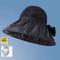 俞兆林（YUZHAOLIN）（两件套）防晒帽子男女夏季防紫外线遮阳帽渔夫帽可收纳太阳帽 黑色（帽子+口罩）