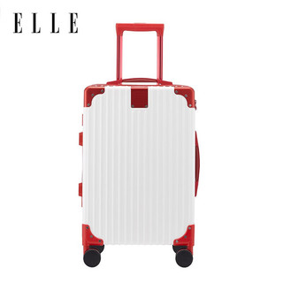 ELLE法国品牌26英寸行李箱大容量白色时尚拉杆箱万向轮密码箱旅行箱