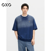 GXG男装 蓝色水洗设计宽松休闲圆领短袖T恤男士上衣 24年夏新品 蓝色 165/S