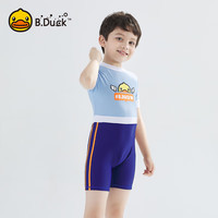 B.DUCK小黄鸭儿童泳衣连体女孩男孩快干长袖短裤中大童游泳衣 蓝紫 140