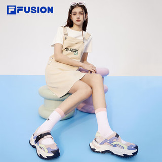 FILA FUSION斐乐潮牌女鞋硬糖凉鞋2024夏休闲厚底鞋运动鞋 烟玫瑰粉/蓝冰-RB 37.5