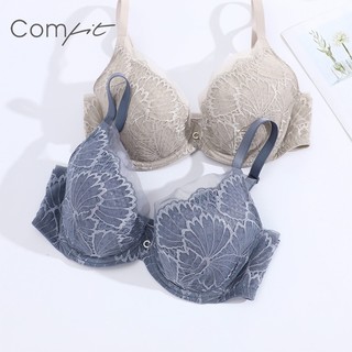 Comfit【呼吸杯】单层蕾丝文胸大胸显小大码夏季薄款内衣CB00109 蓝色BLU 75D