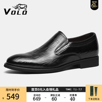 VOLO犀牛内增高皮鞋男士商务厚底皮鞋英伦德比正装鞋手工牛皮婚鞋 黑色 套脚 42