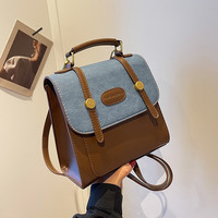 慕昂复古牛仔双肩包女包包潮上课背包百搭手提书包 棕色