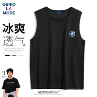 GENIOLAMODE品牌背心男韩版简约印花夏季薄款无袖坎肩男士运动上衣 黑色 L(110斤-125斤)