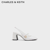 CHARLES&KEITH24秋季新品珍珠一字带法式小香风粗跟玛丽珍凉鞋CK1-61720205