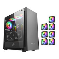 动力火车（PowerTrain）猛禽3电脑机箱大台式机EATX双路X99主板黑色侧透玻璃ATX水冷360白色游戏主机外壳 猛禽3黑色+凝冰炫彩风扇黑色*7
