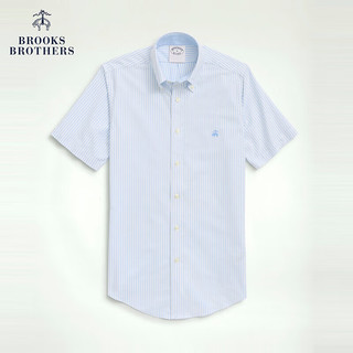 布克兄弟（BrooksBrothers）男士24春夏棉质免烫条纹短袖休闲衬衫 4003-蓝色 XL