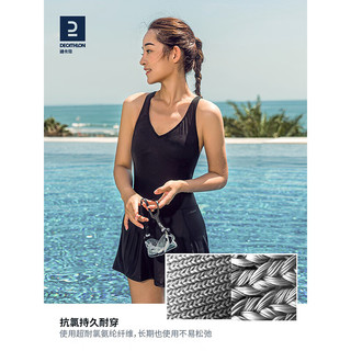 迪卡侬（DECATHLON）泳衣女夏美背泡温泉显瘦遮肚连体专业游泳衣裙2022IVD1 黑珍珠美背小黑裙（三角款）